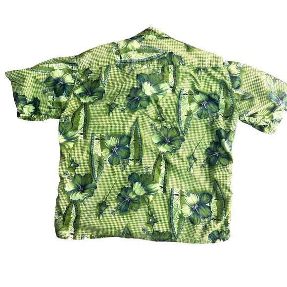 Vtg Hawaiian Shirt Mens L Floral Surf Hibiscus Green Short Sleeve Made in Hawaii - Picture 5 of 5